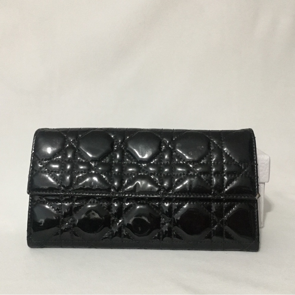 Authentic Christian Dior Black Quilted Long Wallet with Box and Dustbag